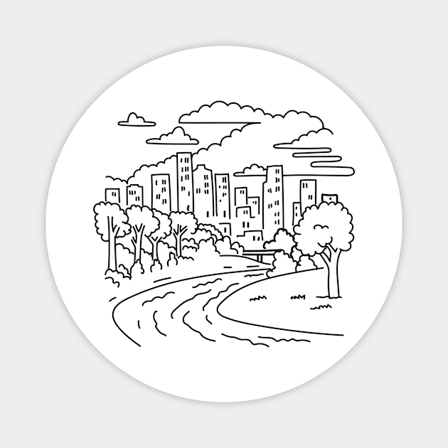 Buffalo Bayou Park near Downtown Houston Texas USA Mono Line Art Magnet by patrimonio